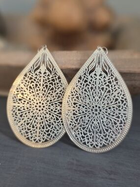 Silver Filigree Teardrop Earrings - Elegant Silver Women Jewelry